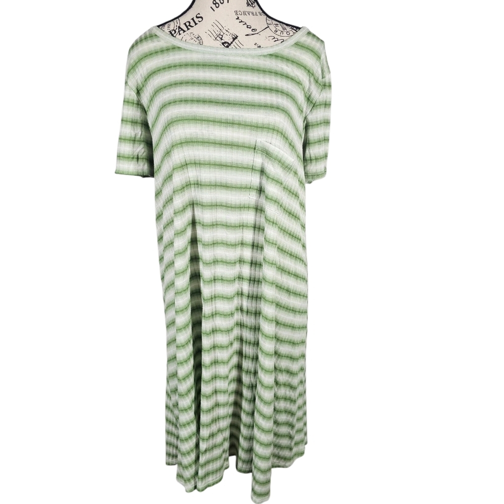 LuLaRoe Carly Swing Dress Green Striped  Size 3XL